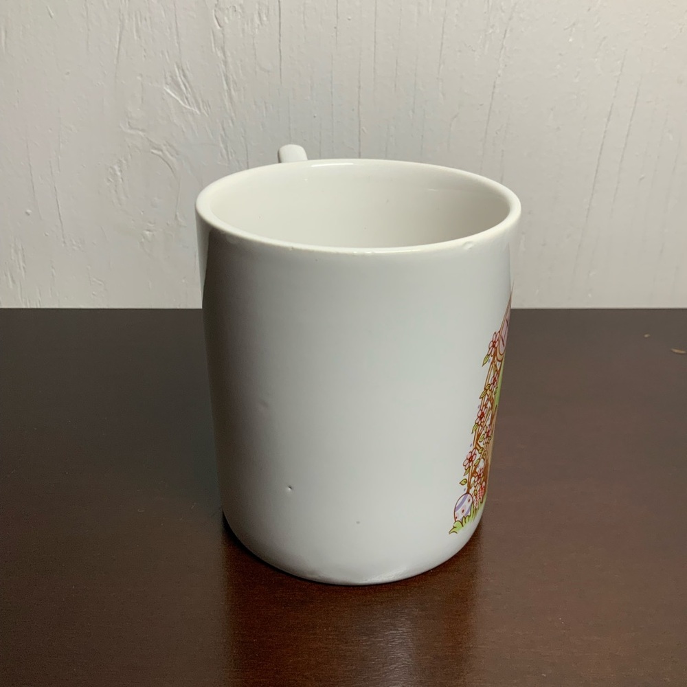 Vintage Taiwan Happy Easter White Bunny Handle Mug Floral Rabbit Cottagecore - Picture 3 of 7